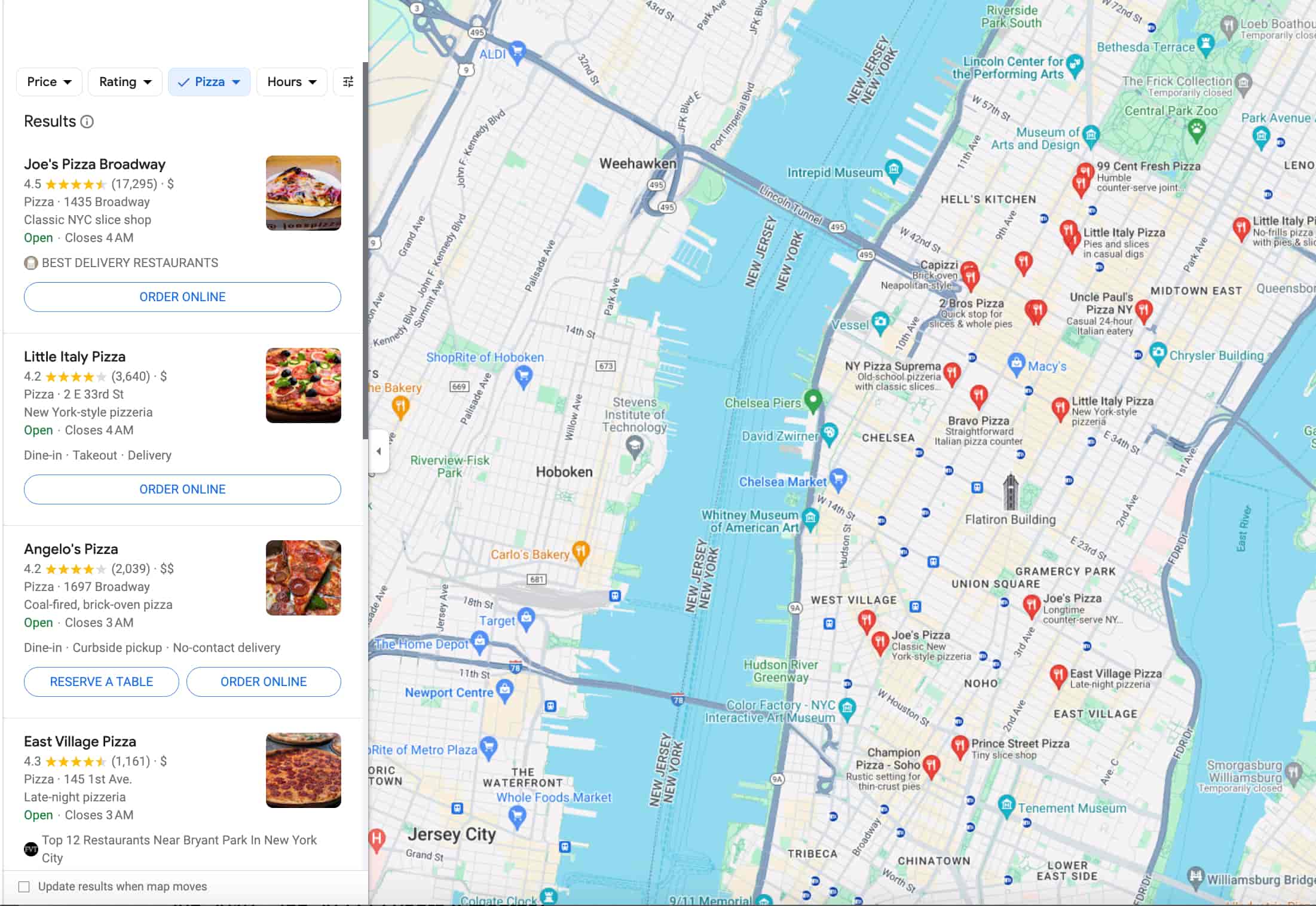 Example with q: pizza and optional ll parameters